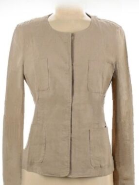 Stretch Linen DKNY Donna Karan Tan Beige Jacket Lightweight Designer Unlined S M